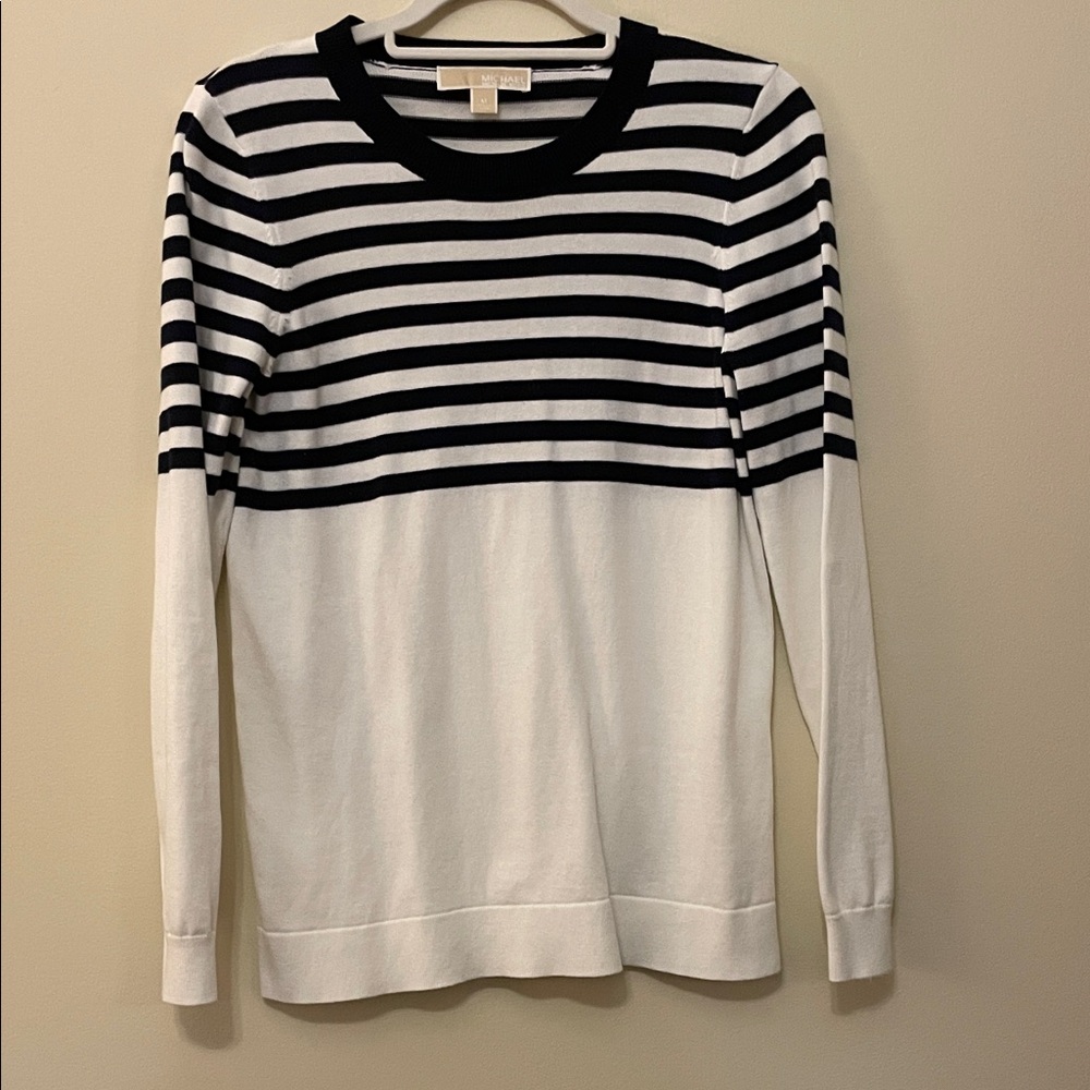 MICHAEL Michael Kors Navy and White Striped Crew Neck Sweater